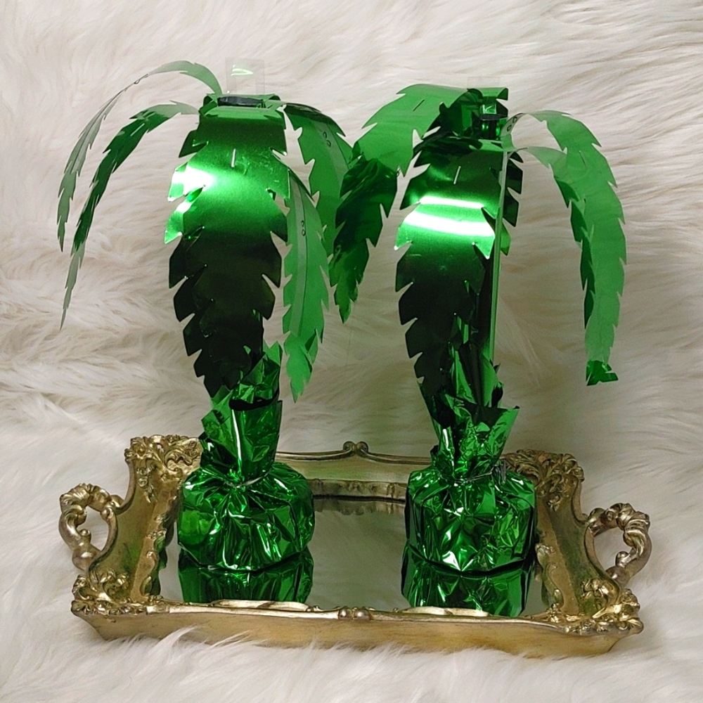 2 Metallic Palm Tree Balloon Weights/Centerpieces